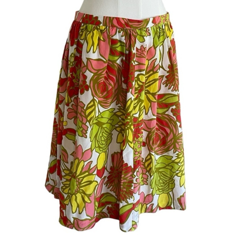 TRINA TURK 100% Silk Skirt Tropical Floral Pink Green size 6 Party Vacation Work